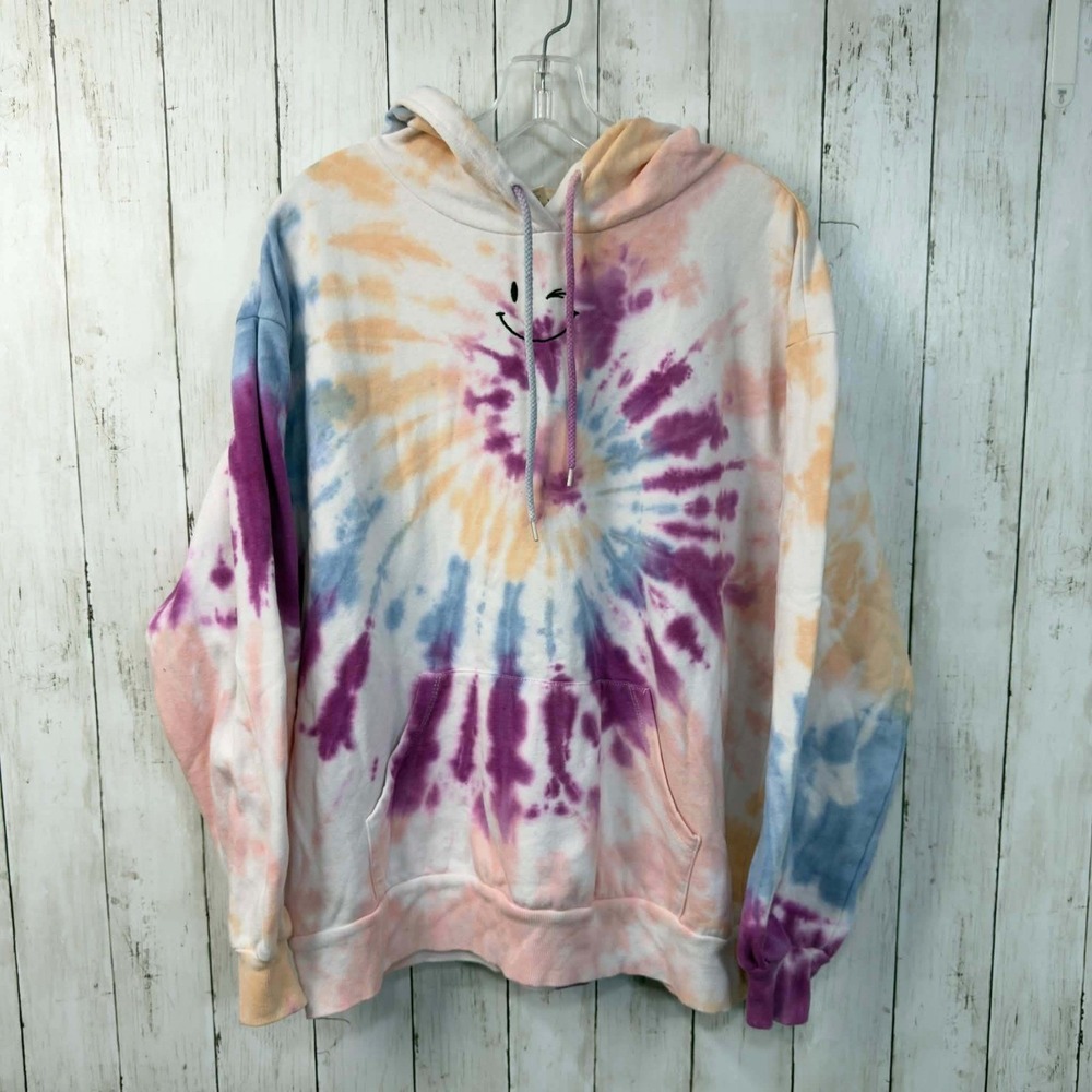 Cut & Paste Women's Tie Dye Hoodie Smiley Face Pullover Sweatshirt Size XL‎